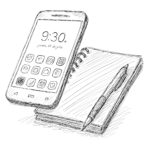 Autónomos Ilustración de una libreta y un bolígrafo junto a un teléfono, representación del trabajo autónomo